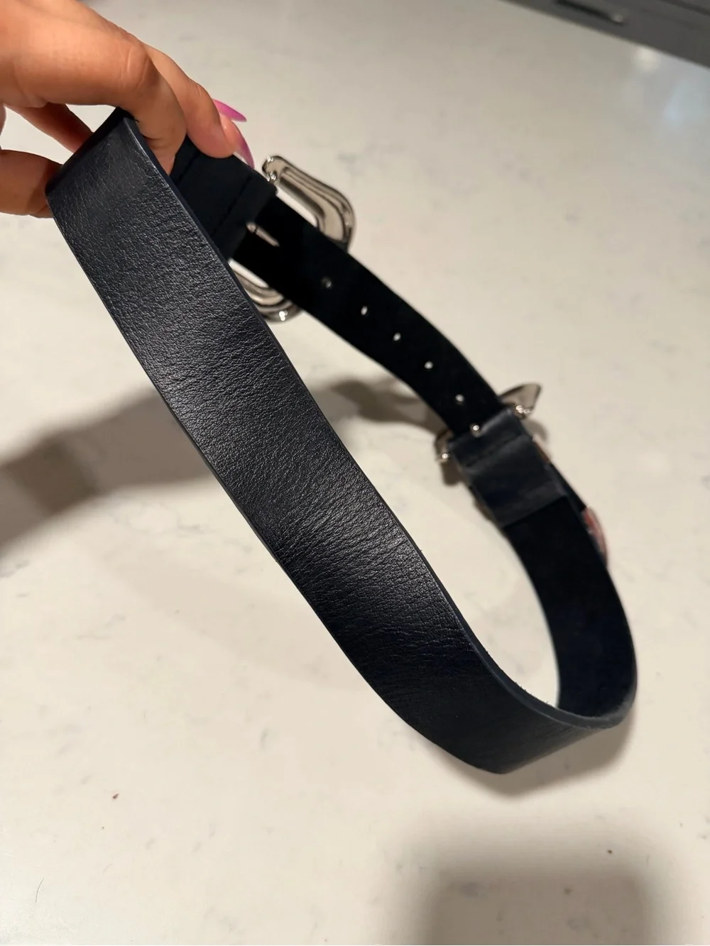 B-Low the Belt Black Double Western Buckle Belt with Silver Hardware